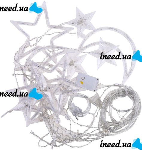 Внутренняя гирлянда штора Луна Звезды Star Moon Style теплый белый 2.5Х1 м 138 LED диодов WW, светодиодная гирлянда-занавес на окно 2.5мх1м 220V