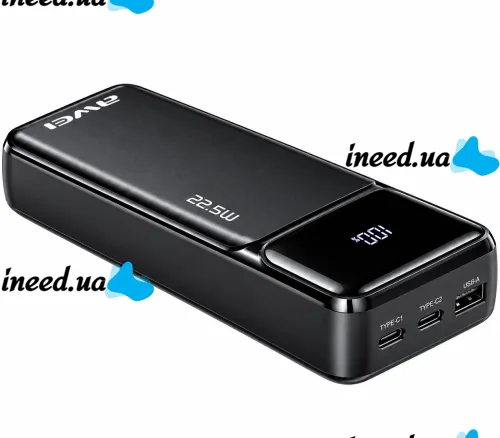 Портативное зарядное устройство Power Bank Awei PA-92 20000 мАч 22.5W внешний аккумулятор повербанк с быстрой зарядкой и дисплеем для телефона Type-C