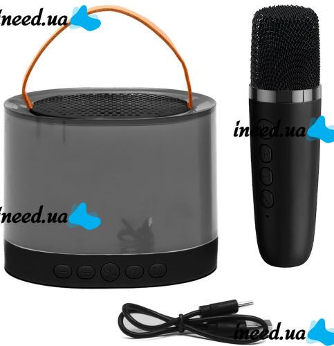 Аккумуляторная колонка караоке Smart Portable Speaker K52 акустическая Bluetooth система с беспроводным микрофоном и RGB цветомузыкой AUX TF USB