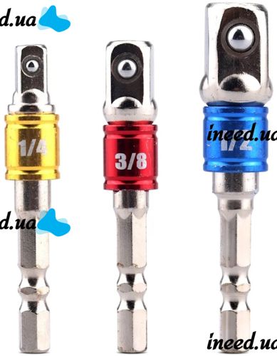 Набор переходников с шестигранным хвостовиком Drillpro 3Pcs 1/2, 1/4, 3/8 дюйма комплект шестигранных насадок бит, торцевые головки для шуруповерта