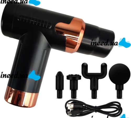 Мышечный ударный массажер Smart Fascia Massager JY-760 4 насадки, ручной перкуссионный вибромассажер пистолет для мышц тела на аккумулятор JY760