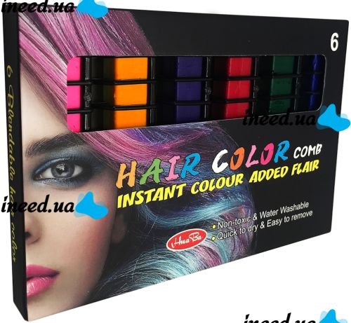 Набор мела для волос Hair Chalk FM227 разноцветные красители 6 шт комплект расчесок с цветными мелками для окрашивания волос детей и взрослых