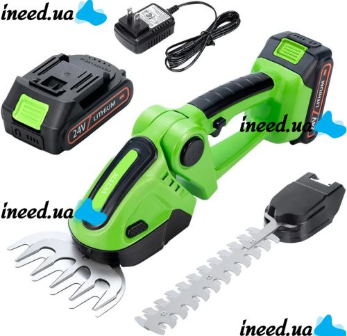 Аккумуляторные садовые ножницы Garden Cutter Vcitn 2 в 1 ручной триммер кусторез для стрижки газонов, кустарников и травы с двумя насадками 24V