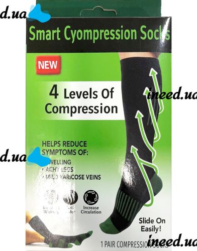 Компрессионные гольфы Smart Cyompression Socks высокие облегающие антиварикозные гетры, лечебные чулки от варикоза 2 класс компрессии Черные S/M