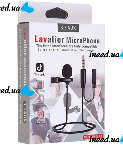 Microphone Lapel for Lavalier Micro Phone JH-043-A 3.5AUX Wired Chest Lapel with Clip Clip and Headphone Jack Black
