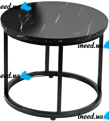 Комплект журнальных столиков Kontrast SK102 2 в 1 50 / 70 см круглый двойной кофейный стол трансформер Лофт с металлическим каркасом Черный мрамор
