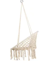 Подвесное кресло-качалка Outtec Boho XXL O-66488 120x80x60 см плетеная садовая качеля, бразильский гамак для дома и террасы до 150 кг Бежевый