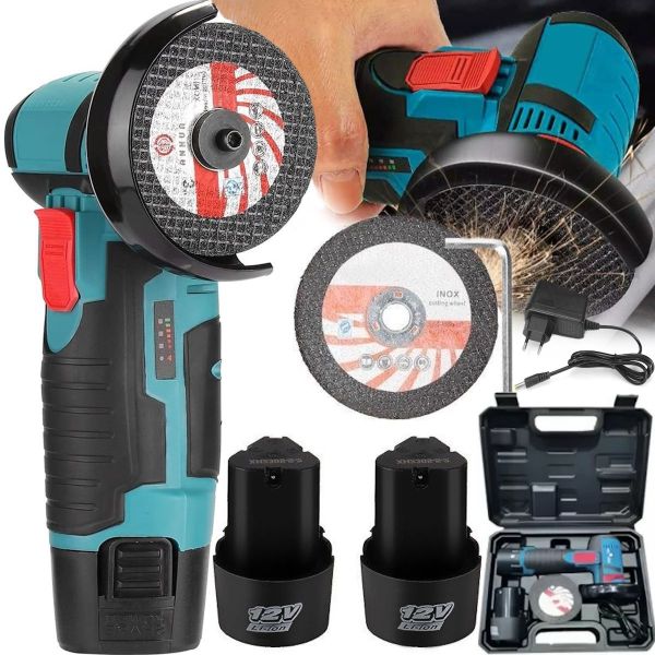 Аккумуляторная болгарка Makita GWS-12BC на 2 аккумулятора 500W 12V, Угловая шлифовальная машина, шлифмашина в кейсе, Мини Электроболгарка Макита