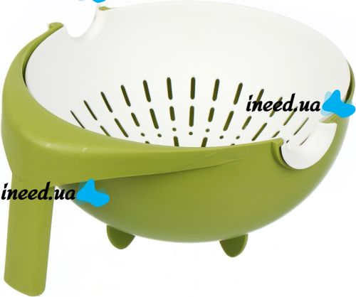 Double Colander with Bowl Mesh Strainer Drain Basket JM-615 2 in 1 Drain Bowl-Colander with Sieve, Plastic Bucket for washing fruits and vegetables Green