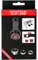 Линза с прищепкой для съемки Fish Eye Lens Y-12 3 в 1 набор объективов для фото и видео на телефон, панорамный рыбий глаз макросъемка Y12 Красный