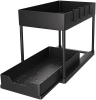 Стеллаж для хранения Kitchen Storage Rack W516 двухуровневая полка органайзер для кухонных принадлежностей с выдвижным ящиком и крючками Черный
