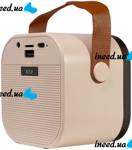 Children's Wireless Karaoke Speaker K12 Bluetooth 2 in 1 LED Portable Speaker with Microphone, RGB Backlight and Battery-powered Wi-Fi Beige