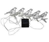 Садовая гирлянда Garden Line SOL6063 3.2 м 5 LED фонариков на прищепках, светильники Птички Solar Bird 3D на солнечной батарее для сада Теплый белый