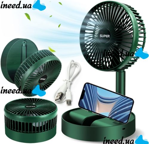 Складной телескопический вентилятор Telescopic Folding Fan XL-908 настольный раскладной охладитель воздуха с подставкой для телефона USB JX-992