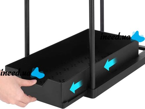 Стеллаж для хранения Kitchen Storage Rack W516 двухуровневая полка органайзер для кухонных принадлежностей с выдвижным ящиком и крючками Черный