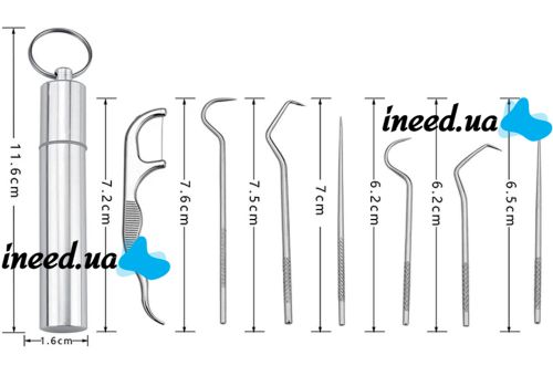 Dental Toothpick Set 7 in 1 Portable Set of Dental Cleaning Tools for Oral Care in a Metal Case