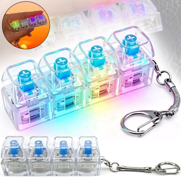 Брелок антистресс кейкап Switch Keychain SK-04 прозрачная игрушка кликер с 4 механическими клавишами, карабином для ключей и RGB подсветкой Jedel