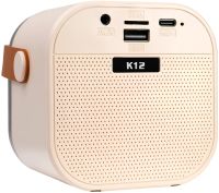 Children's Wireless Karaoke Speaker K12 Bluetooth 2 in 1 LED Portable Speaker with Microphone, RGB Backlight and Battery-powered Wi-Fi Beige