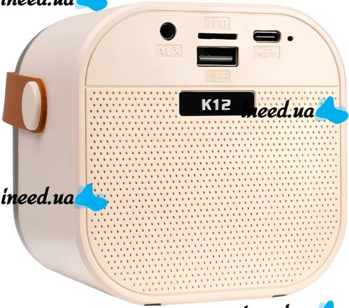 Children's Wireless Karaoke Speaker K12 Bluetooth 2 in 1 LED Portable Speaker with Microphone, RGB Backlight and Battery-powered Wi-Fi Beige