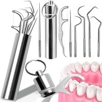 Dental Toothpick Set 7 in 1 Portable Set of Dental Cleaning Tools for Oral Care in a Metal Case
