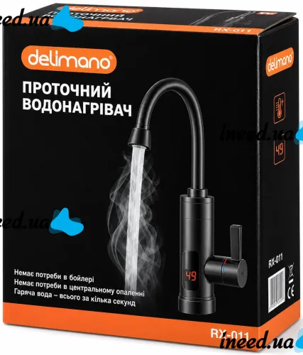 Проточный водонагреватель Delimano RX-011 Black цифровой бойлер с нижним подключением 3200W электрический нагреватель воды на кран с LCD дисплеем