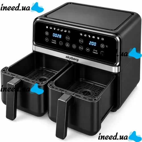 Двойная аэрогриль мультипечь Skyberg SB-317 10 л 4800W сенсорная двухкамерная аэрофритюрница с 2 корзинами, таймером и регулировкой температуры