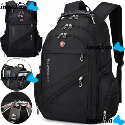 Універсальний Рюкзак SwissGear Men Bag 8810 39 л, 17" + USB + дощовик black Чорний