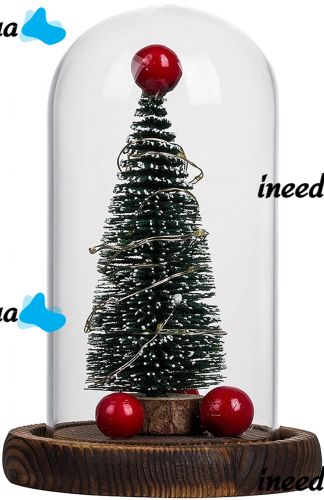 Новогодняя елка в стеклянной колбе 15 см Christmas Light с LED гирляндой и шарами, настольный декоративный рождественский ночник на батарейках