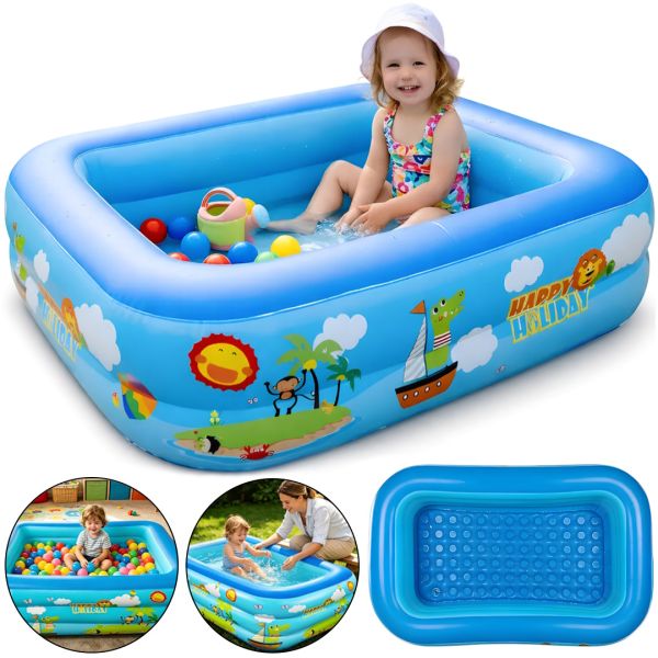 Детский надувной бассейн для купания Bestway JH-TZ13003 120x90 см прямоугольный игровой бассейн с мягким дном и сливом для малышей от 1 года VEN-1450