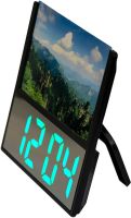 Настольные электронные часы с фоторамкой DS-6608 с зеленой LED подсветкой, светодиодные проводные с будильником и термометром от сети Черные