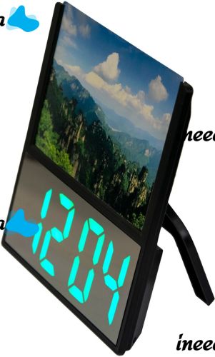 Настольные электронные часы с фоторамкой DS-6608 с зеленой LED подсветкой, светодиодные проводные с будильником и термометром от сети Черные
