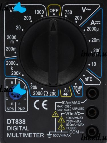 Цифровой мультиметр вольтметр амперметр Digital DT-838 автоматический ручной тестер силы тока, напряжения и сопротивления с дисплеем DT838