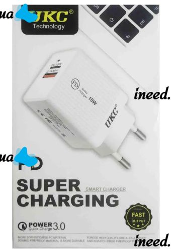 Сетевое зарядное устройство Fast Charge USB Type-C UKC PD-889 Black блок питания на 2 порта, адаптер зарядка для телефона смартфона Android Черный