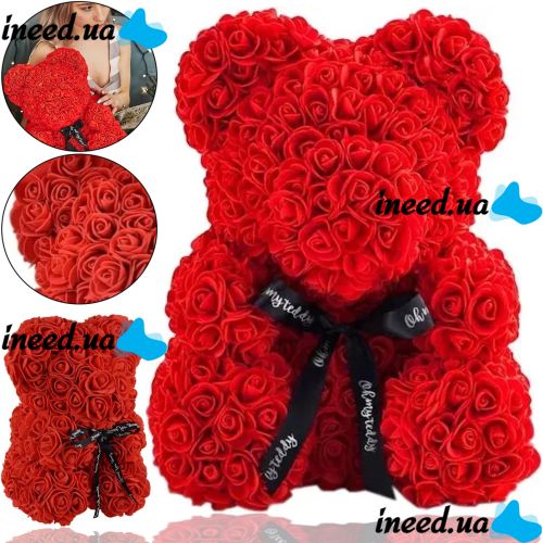 Маленький мишка из искусственных 3D роз Teddy Bear de Luxe 25 см Red, красный медведь Тедди