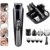 Rechargeable electric shaver, clipper, Kemei KM-600 trimmer for cutting hair, beard, nose and ears, 11 in 1 body kit with attachments, razor trimmer