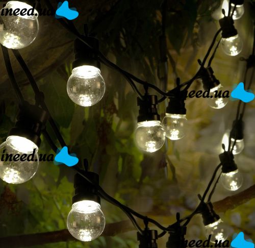 Outdoor Garland in the form of a Light Bulb Xmas 10 Lamps WW Warm White LED Moisture-proof LED Garland for Home and Street with 10m Connector