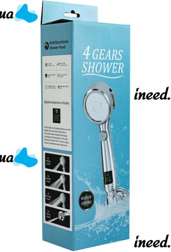 Лейка для душа с индикатором температуры Multifunctional Shower Head душевая гарнитура 4 режима струи, турбо насадка с LED дисплеем и переключателем