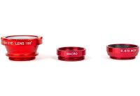Линза с прищепкой для съемки Fish Eye Lens Y-12 3 в 1 набор объективов для фото и видео на телефон, панорамный рыбий глаз макросъемка Y12 Красный