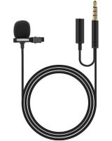 Microphone Lapel for Lavalier Micro Phone JH-043-A 3.5AUX Wired Chest Lapel with Clip Clip and Headphone Jack Black