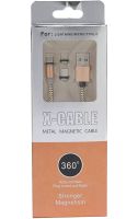 Магнитная зарядка для телефона Hoco X-Cable Magnetic 3 в 1 круглый USB кабель micro lightning type-c 1 м шнур с LED подсветкой M3 для Android IOS