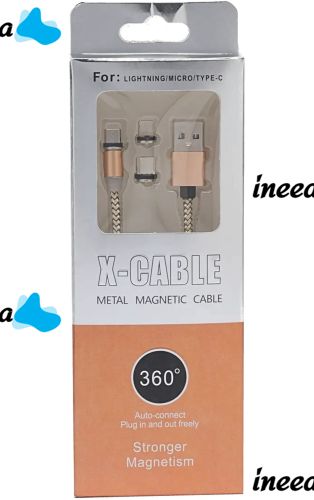 Магнитная зарядка для телефона Hoco X-Cable Magnetic 3 в 1 круглый USB кабель micro lightning type-c 1 м шнур с LED подсветкой M3 для Android IOS