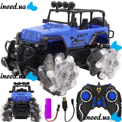 Детская машинка джип Yuqi Off Road с пультом управления с фигурными колесами, Аккумуляторный внедорожник 1:16 на радиоуправлении для детей Синий