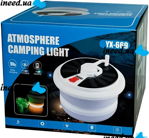 Аккумуляторный фонарь с RGB лентой Camping Light YX-669 подвесная LED лампа на солнечной батарее с гирляндой 10 м и крючком для кемпинга USB YX669