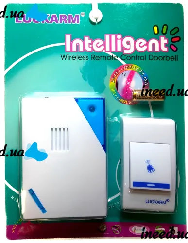 Дверной звонок Luckarm Intelligent D9688 беспроводная кнопка на батарейках, передатчик сигнала и приемник на 32 мелодий для входной двери до 150 м