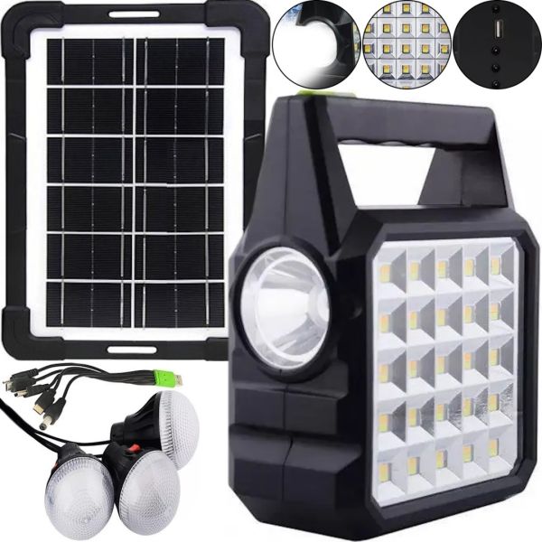 Автономная солнечная зарядная станция Solar GDlite GD-105 Power Bank с солнечной панелью и 3 LED лампочки, Прожектор фонарь с функцией повербанка