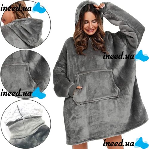 Hoodie Huggle Hoodie Ultra Plush Blanket 2 in 1 Unisex Oversize Hoodie Hoodie Plush Plaid with Fleece Sleeves 74X110 cm Grey 