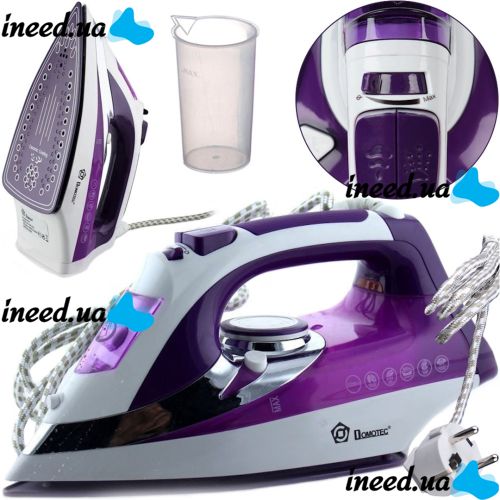  Domotec MS-2201 Electric Steam Iron with 2200W Water Tank Ceramic Sole with Steam and Dry Ironing Mode for Clothes Purple