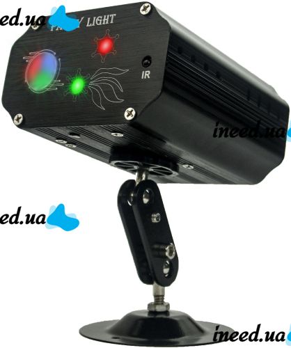 Лазерний проектор для приміщення Laser Mini Party Light EMS 083 світлодіодний стробоскоп 48 LED візерунків RGB прожектор, диско лазер з пультом ДУ 9W