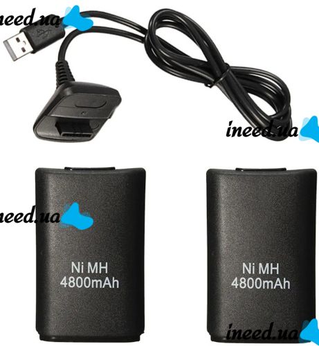 Зарядное устройство Microsoft Play Charge Kit Xbox 360 4в1 с двумя аккумуляторами 4800mAh, Зарядный комплект для джойстиков 2 аккумулятора + адаптер