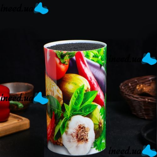Настольная подставка для ножей 14 см Universal Knife Holder круглая с черным наполнителем из полипропиленового волокна на кухню 90*90*140 мм